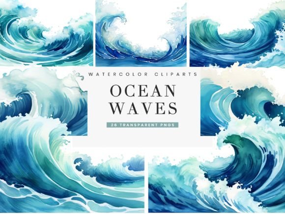 Download Watercolor Ocean Waves Borders Clipart - Borders Collection