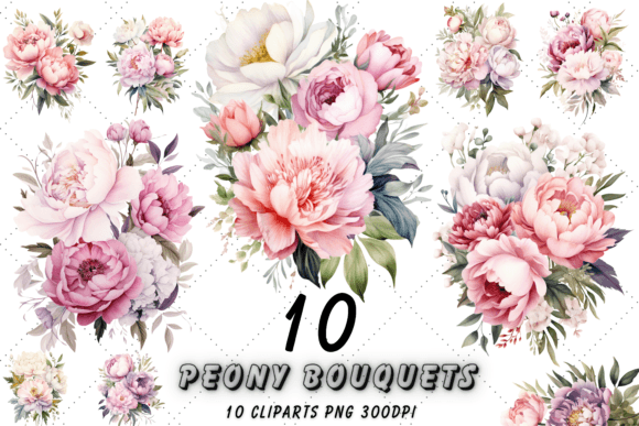 Download Pastel Peony Bouquets Watercolor Clipart - Bouquets Collection