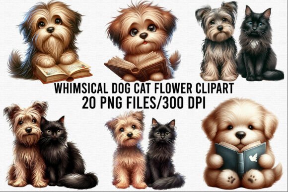 Download Whimsical Dog Cat Flower Clipart - Premium Resources