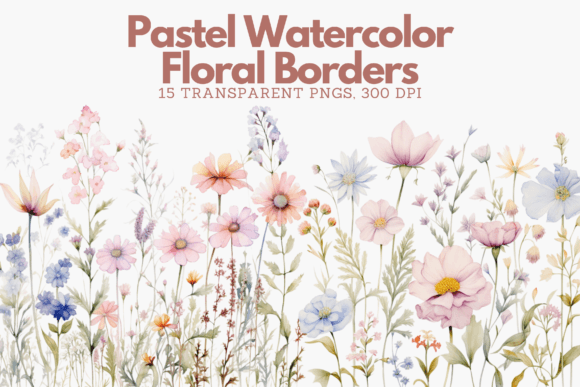 Download Elegant Pastel Watercolor Floral Borders - Borders Collection