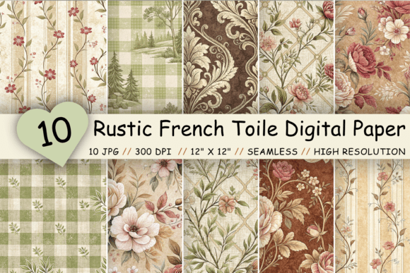 Download Rustic French Toile Digital Paper Pack - Rustic Collection