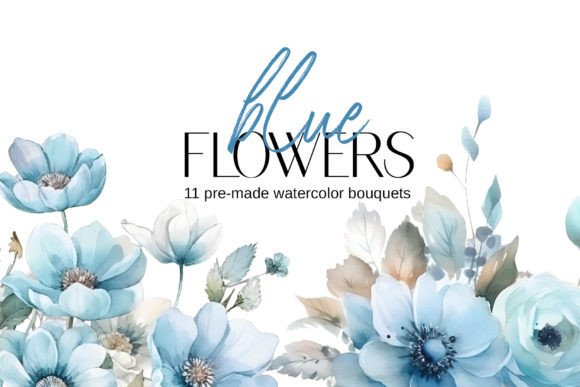 Download Watercolor Light Blue Bouquets Clipart - Bouquets Collection