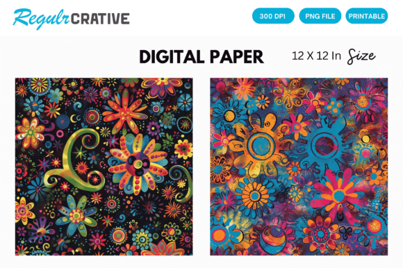 Download Hippie Flowers Digital Paper Pattern - Hippie flowers Collection