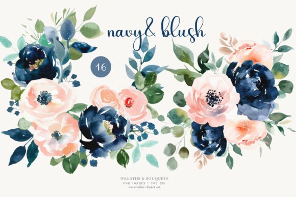 Download Navy Blush Floral Bouquets Wreaths Set - Bouquets Collection